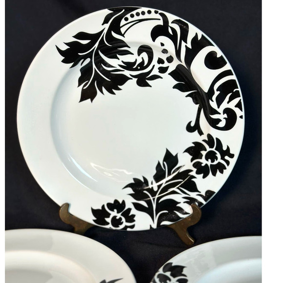 Coventry Porcelain China Black and White Damask II Salad Plate 8" SET of 8